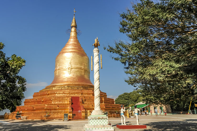 The gilded Lawkananda pagoda on the banks of the Irrawaddy river