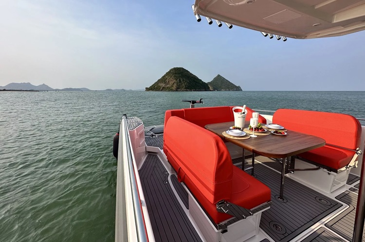 View of Koh Nom Sao Island from the deck of the yacht