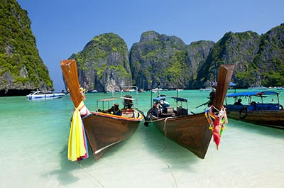 Longtail boats in Maya Bay, Phi Phi Islands