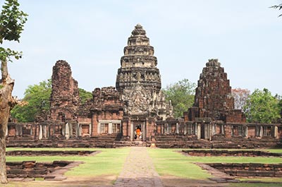 Front view of Phimai, the largest of all Khmer temples in Thailand