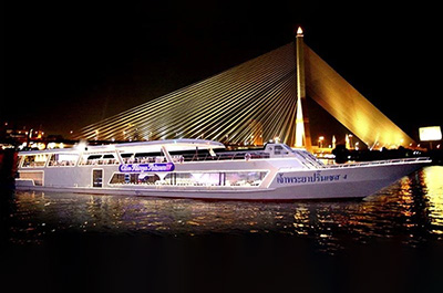 The Princess dinner cruise ship on the Chao Phraya river at night